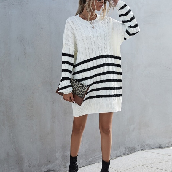Striped knit sweater fall autumn dress - Picture 3 of 6